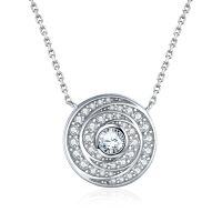 wholesale 925 Sterling Silver Time Diamond Dial Zircon Necklace for Women, Designed with a Sense of European and American Fashion, Large Brand Circular Pendant Collarbone Chain-Platinum 925 silver