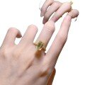 wholesale S925 silver, European and American new style simulated yellow diamond 7*10 Asscher cut pagoda ring with gold plating, ins style-0-4