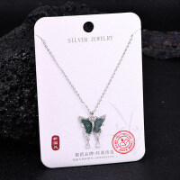 Metal Alloy Crystal Butterfly Necklace and Earring Set-S925 Sterling Silver + Jadeite NA-0123B 925 Silver