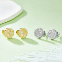 wholesale S925 silver plated with 18k gold hip-hop full diamond earring, moissanite button stud earring for men, fashionable and trendy Euro-American style-Men's Moissanite Earrings (Silver)