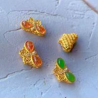 wholesale Sterling silver gold-plated inlaid natural golden strawberry jasper butterfly accessory DIY bracelet necklace spacer bead jewelry-A Jade Butterfly