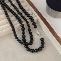 wholesale S925 Sterling Silver Natural Black Agate Necklace for Women, New Trendy Versatile Retro Niche Collarbone Chain-0-1