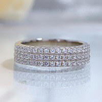 wholesale Metal material, Wish Korean version new simple three-row diamond inlaid jewelry fashionable bride princess ring women's hand accessories-R004 White>No. 5