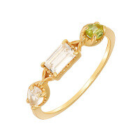 wholesale Metal antique geometric frame set with natural crystal topaz and peridot women's ring Japanese jewelry new-Peridot + Topaz + White Crystal dear women's ring US size 7