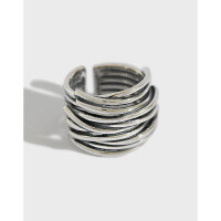 wholesale S925 Sterling Silver Korean-style Minimalist Vintage Multi-layer Line Wrapped Open Adjustable Ring for Women-Vintage Silver [No. 14/Adjustable] &gt; Opening adjustable