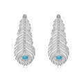 wholesale 925 Silver Gold-Plated Earrings with High-Carbon Diamonds, Feather, and Aquamarine for Luxurious Banquet Events, Versatile Women's Earrings-0-4