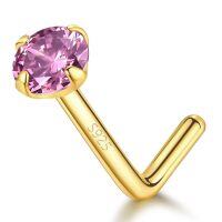 wholesale S925 Sterling Silver Hot Selling European And American L-post Nose Stud With Round Zircon Four-prong Setting Cross-border Nose Piercing Jewelry 20g-Pink S925 Platinum (single)