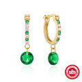 wholesale S925 Sterling Silver Super Sparkling Diamond Emerald Gemstone Hoop Earrings-0-0
