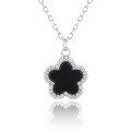 wholesale 925 Sterling Silver Black Agate Five-Leaf Clover Flower Earrings and Necklace Set, High-End Fashion Ins Cross-Border Jewelry Set-0-11