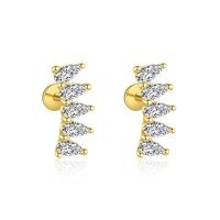 wholesale S925 Sterling Silver Cross-border Zircon Four-leaf Clover Butterfly Heart Tassel Earrings, Wholesale-E4660-Gold/Pair 925 Silver