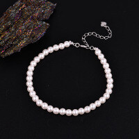Sterling Silver Pearl Bead Cubic Zirconia Bracelet, 2025 New Women's Gift-925 Silver YSM-3402 (4.0MM)