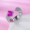 wholesale Metal: 925 Sterling Silver, 6*6 Rubellite Pink Tourmaline Open Adjustable Ring for Women,-0-2