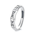 wholesale S925 Sterling Silver Retro Vintage Matte Craft Six-Character Mantra Chinese Style Scripture Minimalist Open Ring-0-4