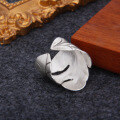 wholesale Sterling Silver Vintage Distressed Handmade Silver Leaf Seaweed Open Ring For Women, Ins Style-0-3