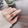 wholesale S925 Sterling Silver Fulu Ruyi Gourd Inlaid with South Red Agate Ring Retro Chinese Style Creative Band-0-3