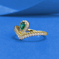 wholesale Metal: 925 Sterling Silver, Style: New 5*3mm Pear-shaped Simulated Emerald Fresh and Delicate Bezel-set Ring for Live Streaming-0-1