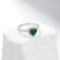 wholesale S925 Sterling Silver 12ct Lab-Grown Zambian Emerald 7*7mm Heart-Shaped Ring with Moissanite Accents-0-1