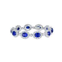 wholesale S925 silver plated with 18k gold, Yuntong Jewelry new royal blue lab-grown sapphire oval-shaped bezel-set bracelet-Oval 6*8mm Sapphire 925 Silver (chain length 18cm)