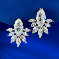 wholesale S925 Sterling Silver New Marquise Stud Earrings Fashion Commuter Style Inlaid Earrings Women's Earwear European and American Cross-Border Model-E544 White Diamond 925 Silver