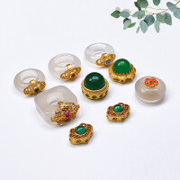 wholesale S925 gold-plated silver natural chalcedony running ring peace buckle accessories DIY handmade unfinished bracelets and necklaces-Green Chalcedony Small Ruyi