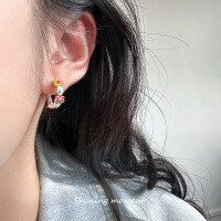 wholesale S925 Sterling Silver Sweet Ins Style Niche Design Dopamine Colorful Enamel Flower Ear Clasp M06672-S925 silver pair 925 silver