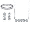 wholesale 925 Sterling Silver Jewelry Set Ring Earrings Necklace Three-Piece Set European and American Fashion Zircon Collarbone Chain Earrings Ins Style-0-0
