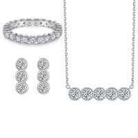 wholesale 925 Sterling Silver Jewelry Set Ring Earrings Necklace Three-Piece Set European and American Fashion Zircon Collarbone Chain Earrings Ins Style-Ring TL-358 US size 6#