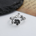 wholesale S925 Sterling Silver Retro Creative Ethnic Style 3D Bird Flower Adjustable Ring Vintage Design Ring-0-3