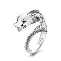 wholesale S925 Sterling Silver Creative Lucky Open-Mouth Koi Fish Ring Retro Artistic National Trend Ethnic Style Band-0-4