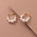 wholesale S925 silver Korean-style minimalist synthetic pearl back-hook earrings, light pearl ear accessories M01449-0-3