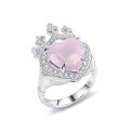 wholesale S925 sterling silver small design inlaid with natural gemstone crystal ring as a gift for girls, crown heart ring-0-1