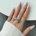 wholesale S925 silver Korean-style new open ring for women with double clover design and zircon inlay in dopamine color palette-0-2