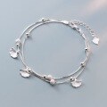 wholesale S925 Sterling Silver Sand Bead Ginkgo Leaf Double Layer Minimalist Silver Bracelet, Bohemian Style Versatile Design Sense Light Luxury Double Layer Bracelet-0-5
