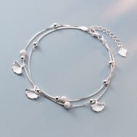 wholesale S925 Sterling Silver Sand Bead Ginkgo Leaf Double Layer Minimalist Silver Bracelet, Bohemian Style Versatile Design Sense Light Luxury Double Layer Bracelet-Three Lives and Apricots Bracelet--Silver White 925 Silver