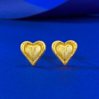 wholesale S925 Gold-Plated Silver Heart Brushed Stud Earrings, Mu Jing Jewelry Spring and Summer New Collection, Fashionable and Versatile Style with a High-End Feel-E672 Gold Brushed Earrings 925 Silver