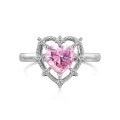 wholesale S925 Sterling Silver Cross-Border New Ring for Women, Fashion Sweet Rainbow Pink Barbie Series Heart-Shaped Zircon Ring-0-14