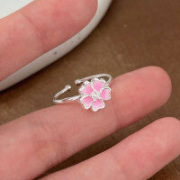 wholesale Metal material Korean version cherry blossom ring women small ins light luxury versatile flower ring new high-end sense-Sterling silver
