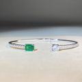 wholesale 925 Sterling Silver Women's Solid Bangle Adjustable Opening Emerald Bracelet Simple Elegant Craft Plated 18K Gold Style-0-0