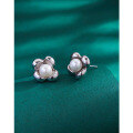 wholesale 925 Sterling Silver Floral Pearl Earrings for Women, Minimalist Niche Design with a Luxe Feel, French Retro Shell Pearl Studs-0-0