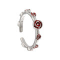 wholesale S925 Sterling Silver Original Niche Design Sweet and Edgy Style Textured Light Luxury Drip Glaze Rose Open Adjustable Ring for Women-0-4