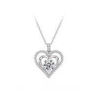 Metal Pendant Double Heart Moissanite Necklace for Women-White gold heart-shaped necklace  1-carat moissanite
