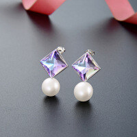 wholesale 925 Sterling Silver Light Luxury Fashion High-End Square Zircon Shell Pearl Earrings,Ins-925 Silver Earrings - Plug Included 925 Silver