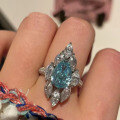 wholesale 925 Silver Zhuo Zhifan Jewelry New 4ct Pear Drop 8*12 Aquamarine High-Carbon Diamond Ring-0-2