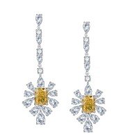 wholesale High-Carbon Material New TikTok Live Hot-Selling Rectangular Yellow Ice-Cut 7*9 Yellow Diamond Women's Earrings-Yellow Rectangular Ice Flower Cut 7*9mm