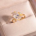 wholesale Golden S925 Silver Moissanite Ring with Waterdrop Large Main Stone Floral Crown Design Sparkly Women's Bestseller-0-1