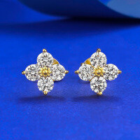 wholesale S925 silver four-leaf clover stud earrings, simple and stylish, trendy European and American best-selling accessories-E580 Gold Earrings>925 Silver