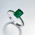 wholesale S925 Sterling Silver 6*8 Green Zircon Ring Women's Ins Style Daily Minimalist Versatile-0-2