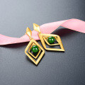 wholesale S925 Sterling Silver, Ancient Method Gold-Plated, New Chinese Style National Trend Earrings, Long Rhombus Imitation Jade Ear Drops-0-3