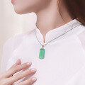 wholesale S925 Sterling Silver Natural Chalcedony Pendant, Plain Pi Pa An Style, Icy Green, Light Luxury, Versatile Chalcedony Necklace, Holiday Gift-0-5
