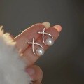wholesale S925 Sterling Silver Diamond-Encrusted Cross Pearl Earrings, Korean-style Light Luxury Fashion Ins Wind-0-0